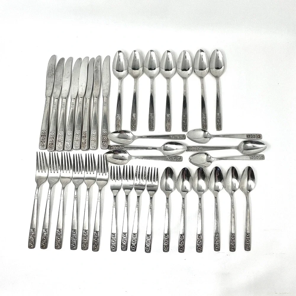 Rogers‎ Suncrest Stainless Flatware Set 35pc Floral Daisy Japan Mid Century READ